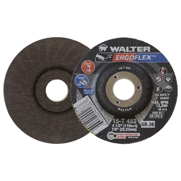 Disco de mezcla Ergoflex de Walter Surface Technologies de 4-1/2 pulgadas x 7/8 pulgadas, grano 60 - 15T456