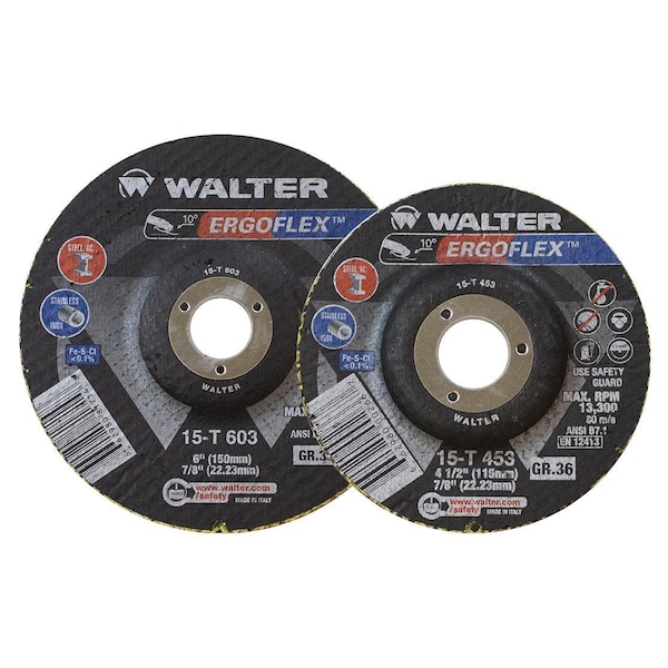 Disco de mezcla Ergoflex de Walter Surface Technologies de 4-1/2 pulgadas x 7/8 pulgadas, grano 60 - 15T456
