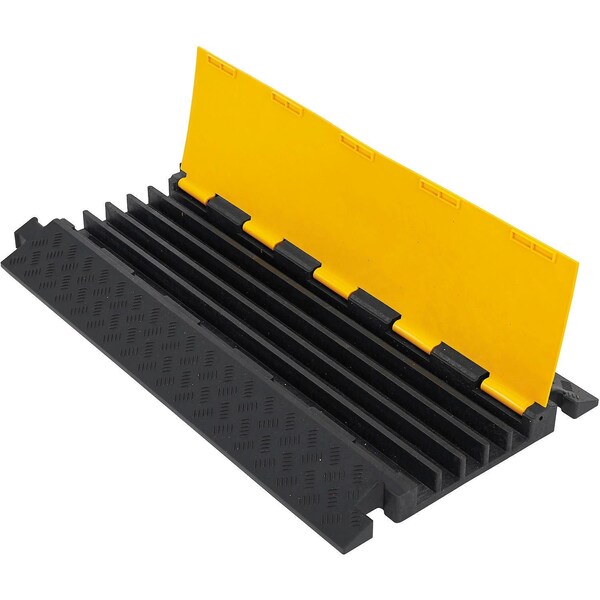Global Industrial Cable Protector, 2 in H, 35-7/16 in L, 19-11/16 in W, 5 Channel, Rubber/Plastic, Black, Yellow - 670621