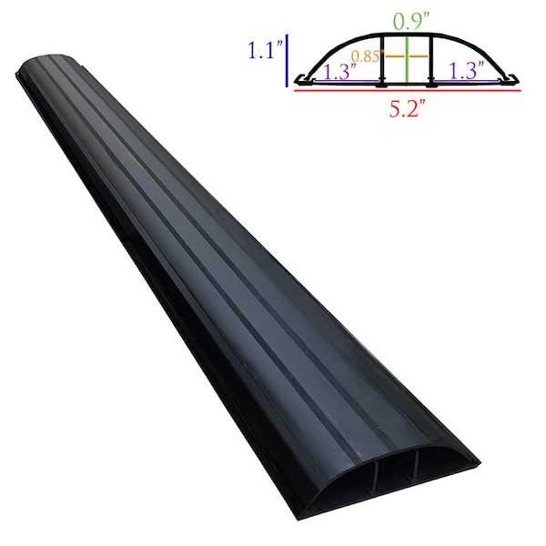 Electriduct Cable Protector, 1-3/8 in H, 4 ft L, 5-3/16 in W, 3 Channel, Black - CC-CS-CLUB