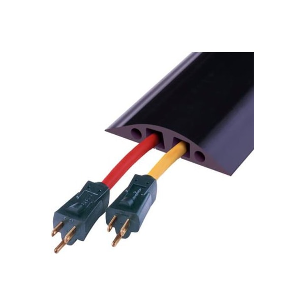 Justrite Cable Protector, 1-1/8 in H, 5 ft L, 5-3/4 in W, 2 Channel, Rubber, Black - RFD6-5