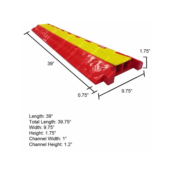 Electriduct Cable Protector, 1-3/4 in H, 39 in L, 9-3/4 in W, 2 Channel, Polyurethane, Orange, Yellow - CP-FALCON-210