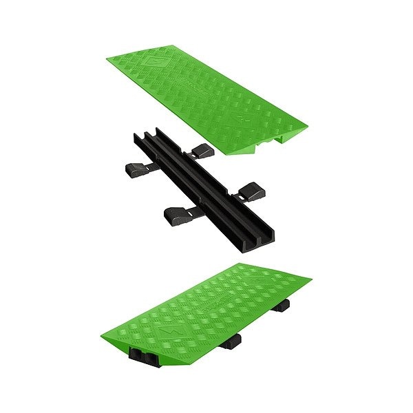 Checkers Hi-Viz Cable Protector, 2 in H, 36 in L, 13 in W, 2 Channel, Polyurethane, Black, Green - CL2X1505GDFLG/B
