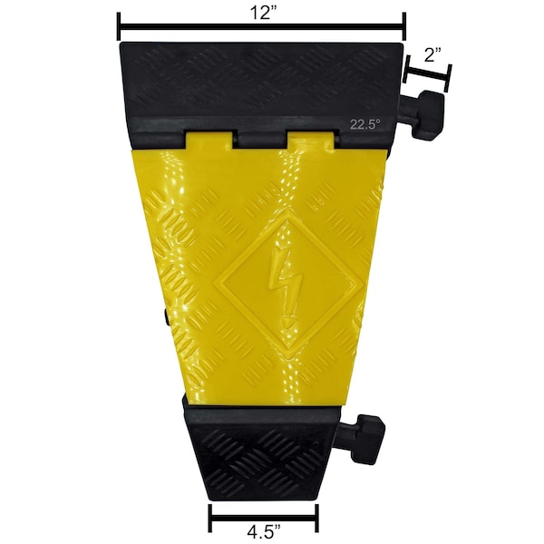 Electriduct Cable Protector 22.5 Deg Right Turn, 3 in H, 12 in L, 19-1/2 in W, 3 Channel, Rubber, Black, Yellow - CP-RPS-CR600-RT-YL