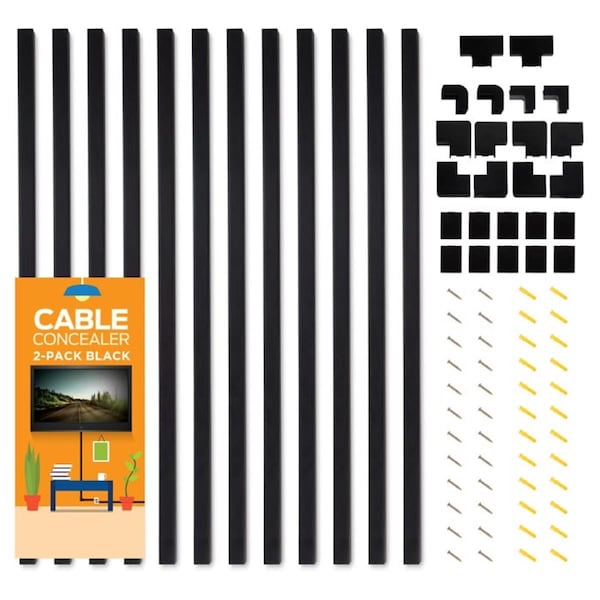 Abacus Cable Concealer On-Wall Cord Cover 12 Raceway Kit, Black - AB3854846