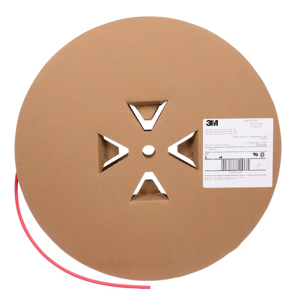 3M Heat Shrink Tube, Thin Wall, 2:1 I.D. Shrink Ratio, 0.25 in I.D. Before Shrinking, Red, 200 ft - FP301-1/4-200'-RED-SPOOL
