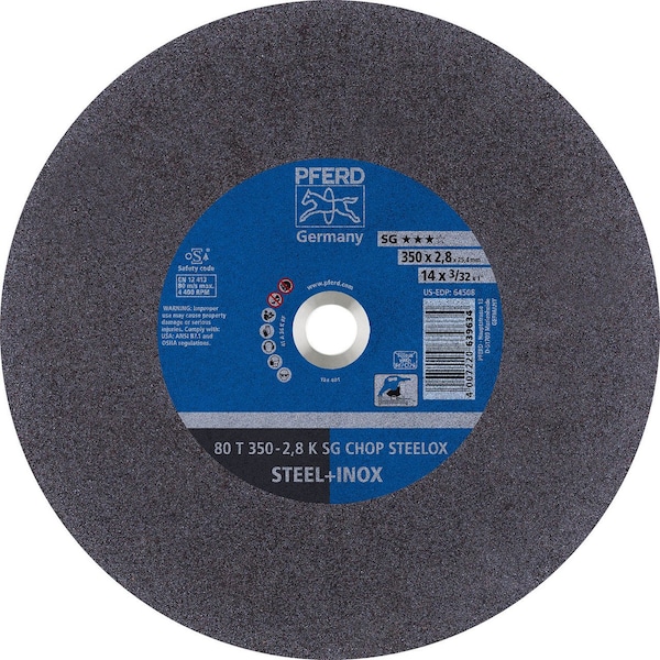 Pferd 64508 14in x 3/32in Disco de corte para sierra de inglete, 1in AH A 36 K SG-CHOP INOX - 64508-PFERD