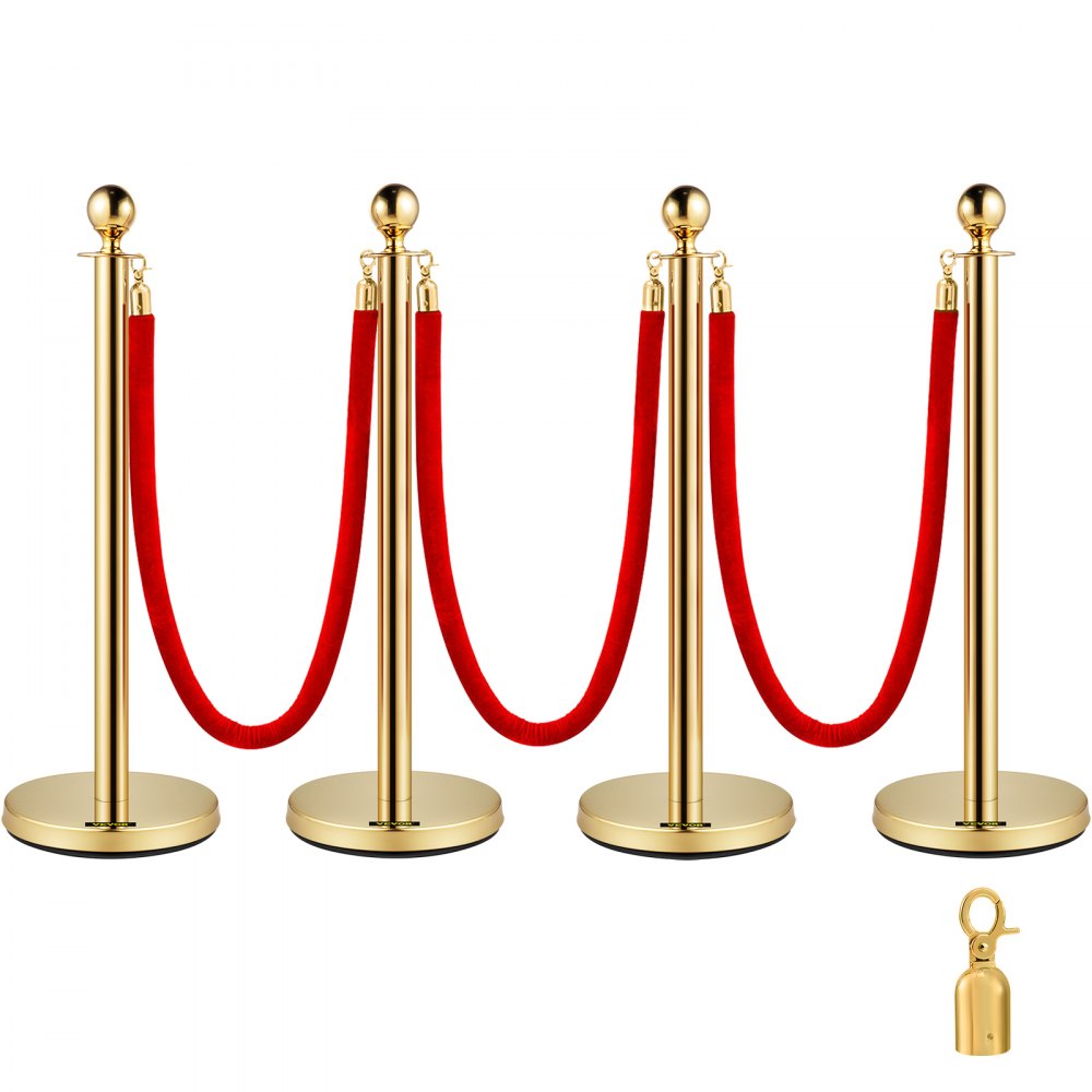 VEVOR 4PCS Gold Stanchion Posts Queue, 38 Inch Red Velvet Rope, Crowd Control Barriers Queue Line Rope, Barriers for Party Supplies - GLZJS1.5M3GHRS4JTV0