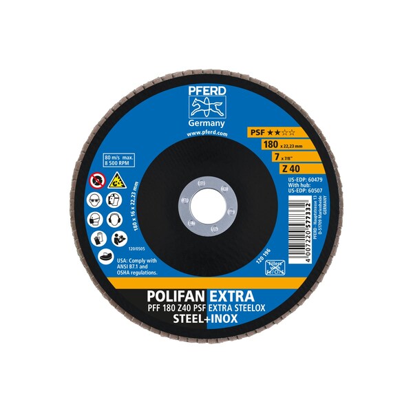 Disco de láminas POLIFAN® de 7" x 7/8" A.H. - Z PSF EXTRA STEELOX, Zirconia, 40 granos, plano - 60479