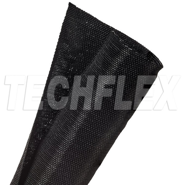 Techflex Braided Cable Sleeve, 1-1/2 in Inside Dia., 1-1/2 in Max Bundle Dia., 25 ft, Fiberglass, Black - F6W1.50BK