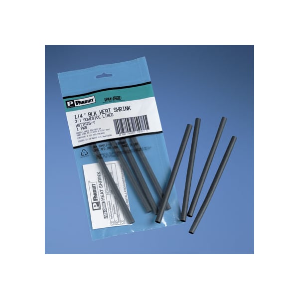 Panduit Adhesive Lined Heat Shrink Tube, Thin Wall, 3:1 I.D. Shrink Ratio, Black, 6 in - HSTTA150-Y