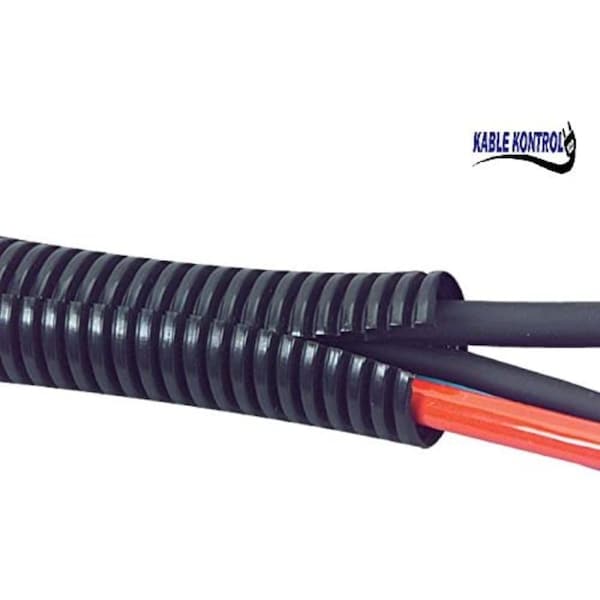 Kable Kontrol Kable Kontrol Corrugated Split Wire Loom Tubing - 1/2" Inside Diameter - 250' Length - Black - WL903-BK-250