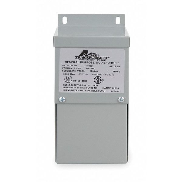 Acme Electric Low Voltage Distribution Transformer, 1 kVA, NEMA 3R, 115°C, 120/240V AC, 240/480V AC - T253010S