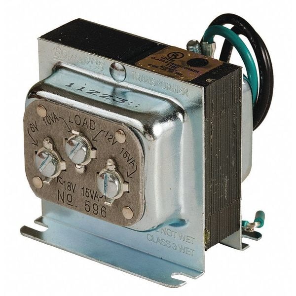 Edwards Signaling Class 2 Transformer, 10 VA @ 6V AC, 15 VA @ 12V AC, 15 VA @ 18V AC, Not Rated, Not Rated, 120V AC - 596
