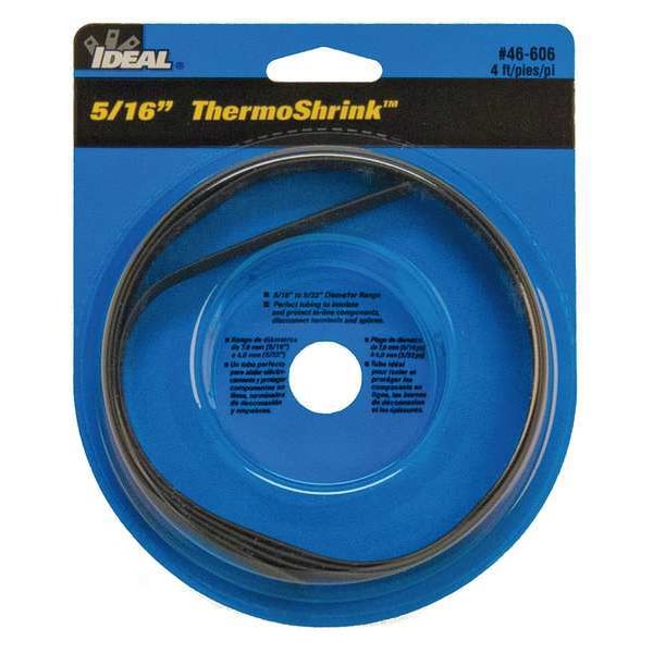 Ideal Heat Shrink Tube, Thin Wall, 2:1 I.D. Shrink Ratio, 0.35 in I.D. Before Shrinking, Black, 4 ft - 46-606