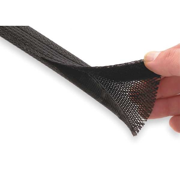 Techflex Braided Cable Sleeve, 1/2 in Inside Dia., 1/2 in Max Bundle Dia., 100 ft, Black - FWN0.50BK