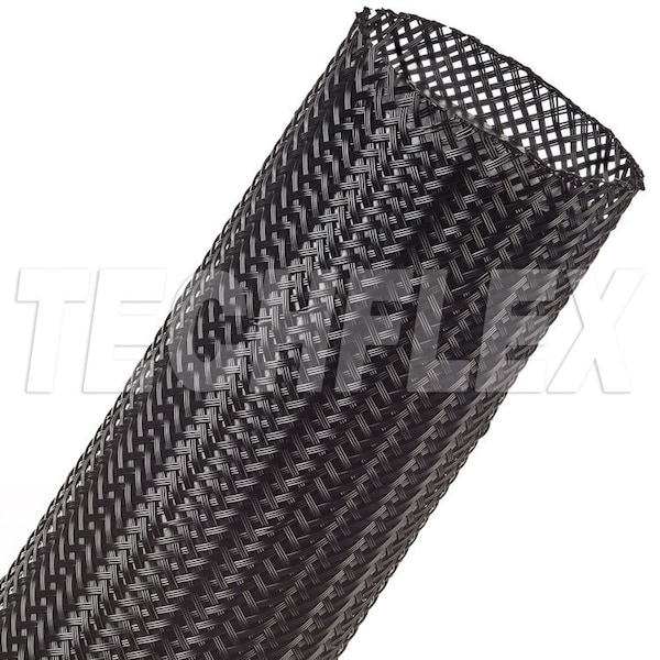 Techflex Braided Cable Sleeve, 2-1/4 in Inside Dia., 3 in Max Bundle Dia., 25 ft, Nylon, Black - SDN2.25BK