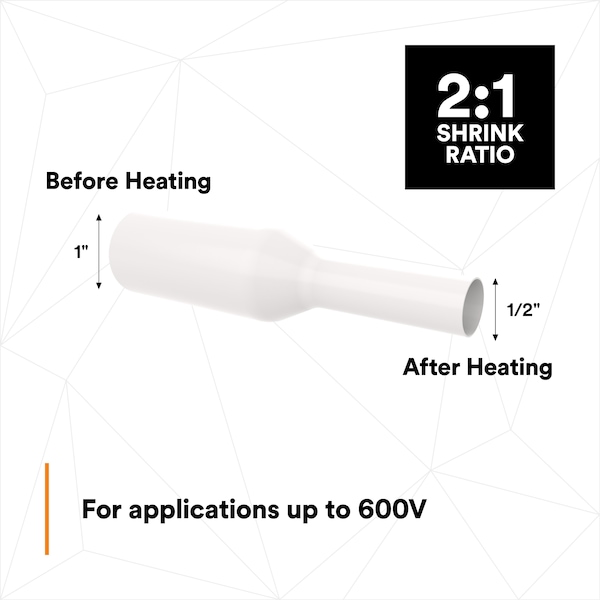3M Heat Shrink Tube, Thin Wall, 2:1 I.D. Shrink Ratio, 1 in I.D. Before Shrinking, White, 100 ft, 3 PK - FP301-1-100'-WHITE-SPOOL