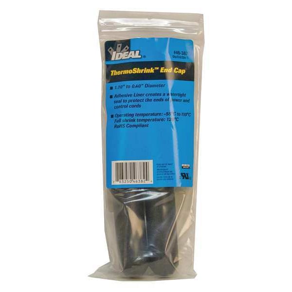 Ideal Adhesive Lined Heat Shrink End Cap, Medium Wall, 3:1 I.D. Shrink Ratio, Black, 2-3/4 in, 5 PK - 46-382