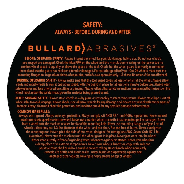 Rueda de corte abrasiva Bullard, 4-1/2 x .045 x 7/8 T1, paquete de 5 - 5321