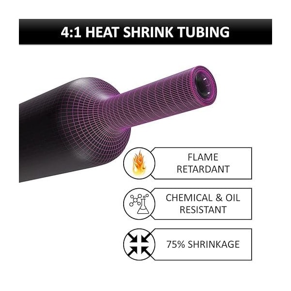 Kable Kontrol Heat Shrink Tube, Single Wall, 4:1 I.D. Shrink Ratio, Black, 4 ft - HS404