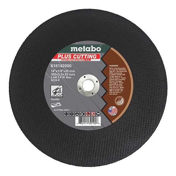Rueda de corte Metabo, T1, AC24R, 14"X1/8"X20mm - 616142000