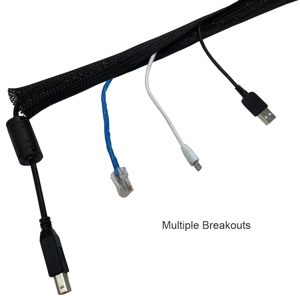 Electriduct Braided Cable Wrap, 3/4 in Inside Dia., 0.47 in Max Bundle Dia., 100 ft, Polyester, Black - BSRW-J-075-100-BK