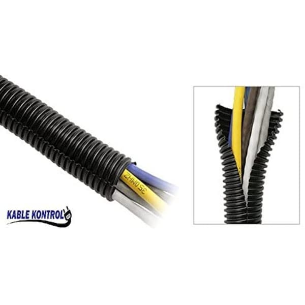Kable Kontrol Kable Kontrol Corrugated Split Wire Loom Tubing - 5/8" Inside Diameter - 100' Length - Black - WL919