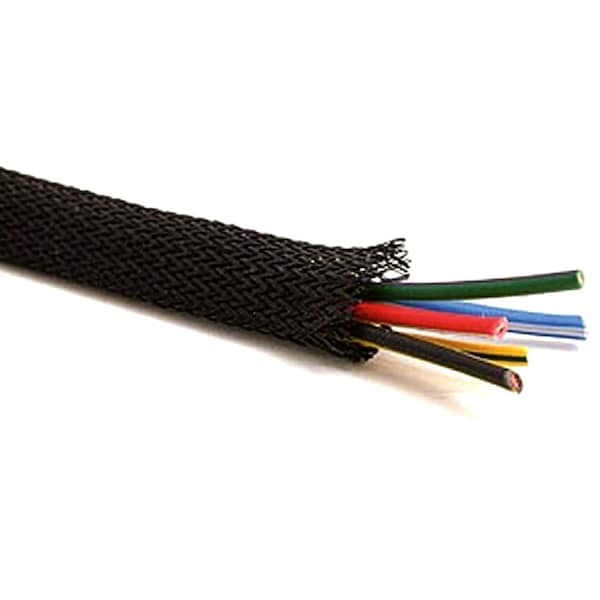 Kable Kontrol Braided Cable Sleeve, 1 in Inside Dia., 100 ft, Polyethylene Terephthalate, Black - FW100-100SP