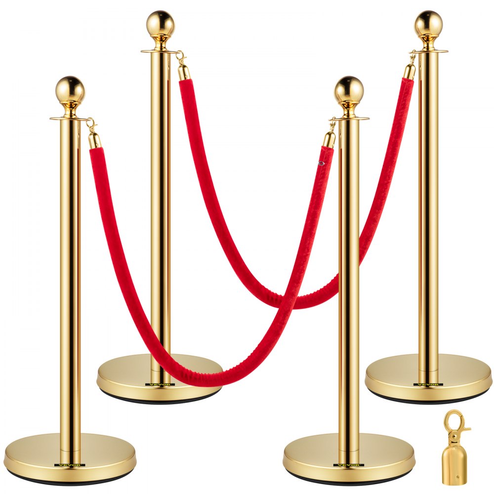VEVOR 38 Inch Stanchion Posts Queue, Red Velvet Rope (3, Gold) - GLZJS1.5M2GHRS4JTV0