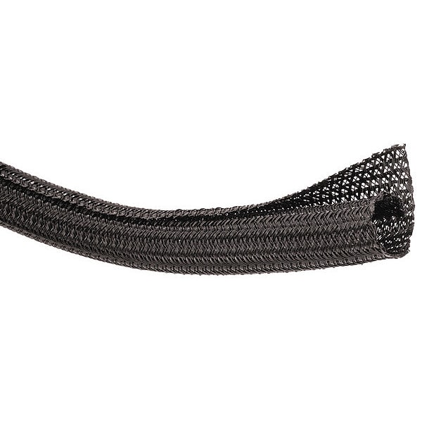 Techflex Braided Cable Sleeve, 1-1/2 in Inside Dia., 1-1/2 in Max Bundle Dia., 75 ft, Black - F6N1.50BK