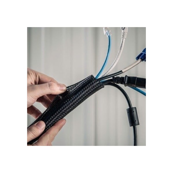 Techflex Braided Cable Sleeve, 1-1/2 in Inside Dia., 1-1/2 in Max Bundle Dia., 75 ft, Black - F6N1.50BK