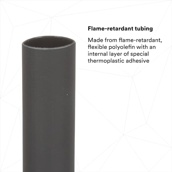 3M Adhesive Lined Heat Shrink Tube, Thin Wall, 3:1 I.D. Shrink Ratio, 0.5 in I.D. Before Shrinking - EPS300-1/2-48"-BLACK-12 PCS