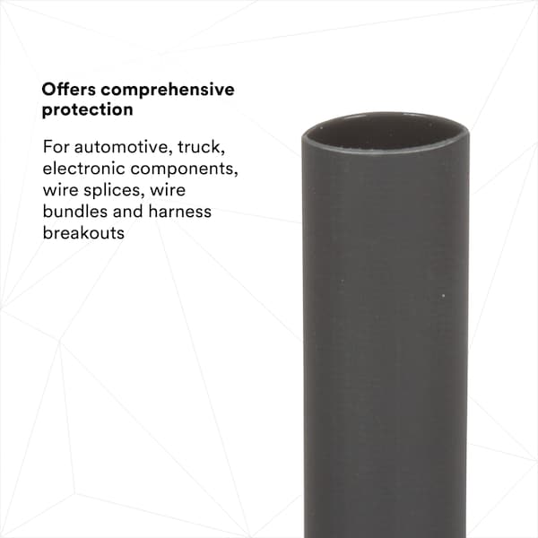 3M Adhesive Lined Heat Shrink Tube, Thin Wall, 3:1 I.D. Shrink Ratio, 0.5 in I.D. Before Shrinking - EPS300-1/2-48"-BLACK-12 PCS