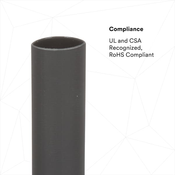 3M Adhesive Lined Heat Shrink Tube, Thin Wall, 3:1 I.D. Shrink Ratio, 0.5 in I.D. Before Shrinking - EPS300-1/2-48"-BLACK-12 PCS