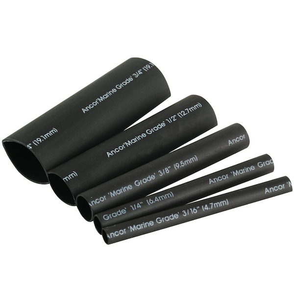 Ancor Adhesive Lined Heat Shrink Tube Kit, 3:1 I.D. Shrink Ratio, Black, 3 in - 301503