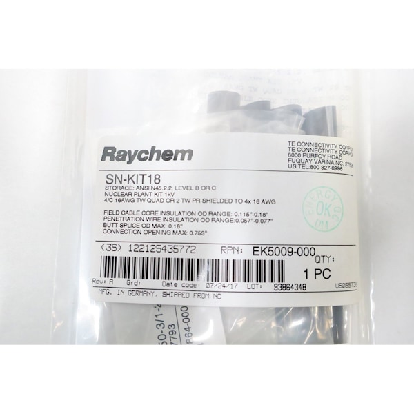 Raychem WIRE SPLICE KIT & HEAT SHRINK TUBING - SN-KIT18 EK5009-000