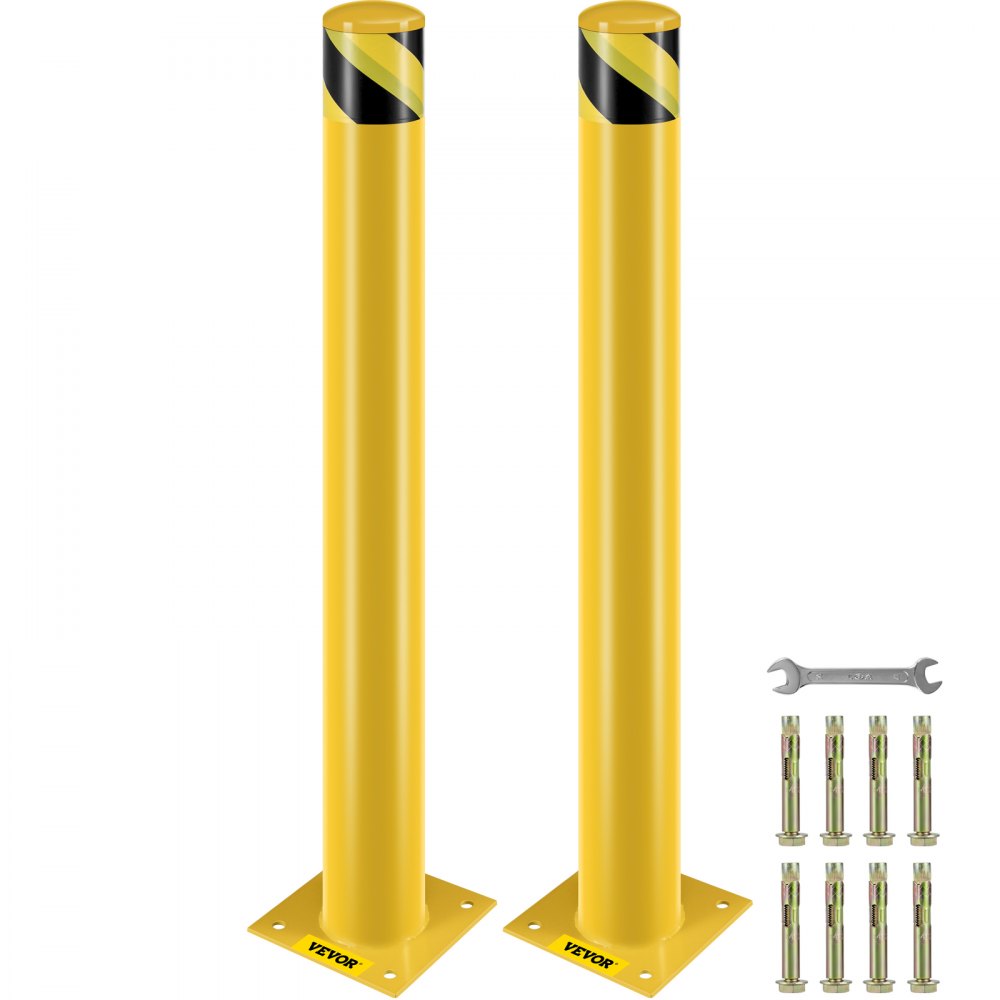 VEVOR Safety Bollard, 42 Inch Height Bollard Post, 4.5 Inch Diameter Steel Pipe Safety Bollard Post, Yellow Steel Bollard, Steel Safety Bollard with 8 Anchor Bolts, Perfect for Traffic-Sensitive Area - AQZYCHS424.52YZBJV0