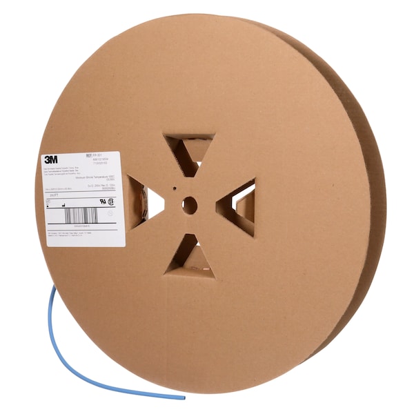 3M Heat Shrink Tube, Thin Wall, 2:1 I.D. Shrink Ratio, 0.25 in I.D. Before Shrinking, Blue, 200 ft - FP301-1/4-200'-BLUE-SPOOL