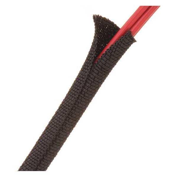 Techflex Braided Cable Sleeve, 3/16 in Inside Dia., 0.188 in Max Bundle Dia., 10 ft, Fiberglass, Black - F6W0.19BK10