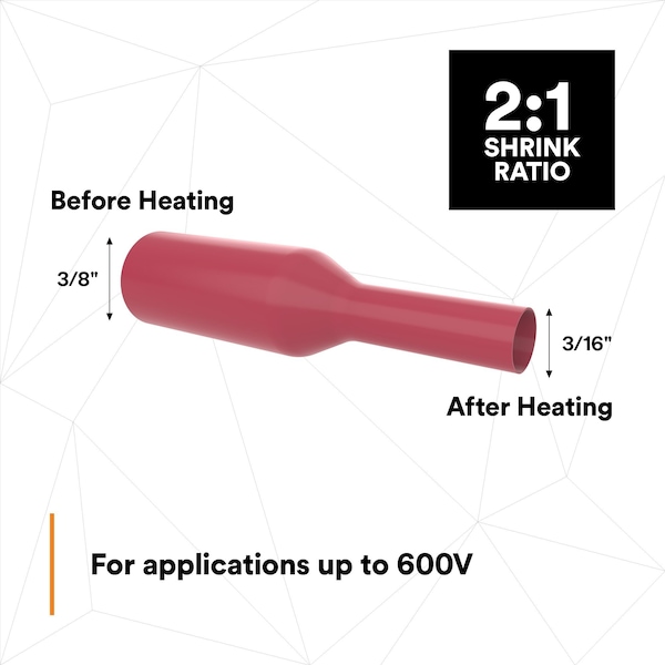 3M Heat Shrink Tube, Thin Wall, 2:1 I.D. Shrink Ratio, 0.38 in I.D. Before Shrinking, Red, 200 ft - FP301-3/8-200'-RED-SPOOL