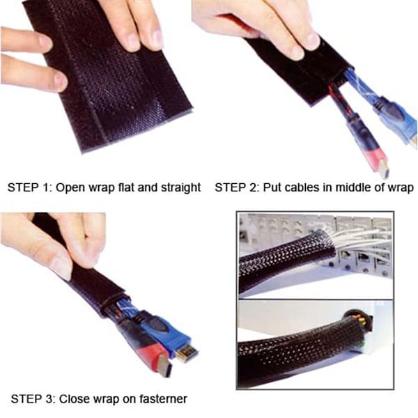 Electriduct Braided Cable Wrap, 2-1/2 in Inside Dia., 1.57 in Max Bundle Dia., 100 ft, Polyester, Black - BSRW-J-250-100-BK