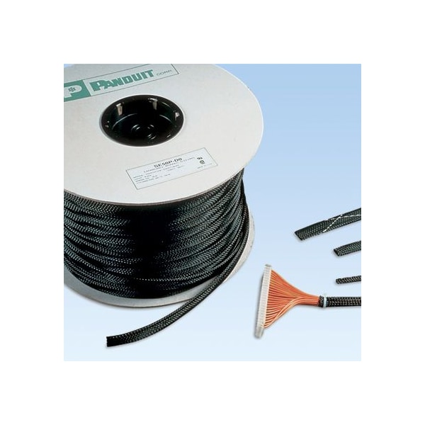 Panduit Braided Cable Sleeve, 0.37 in Inside Dia., 1/2 in Max Bundle Dia., 200 ft, Gray - SE38P-TR8