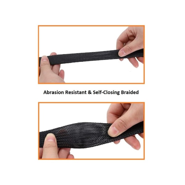 Kable Kontrol Braided Cable Sleeve, 1/2 in Inside Dia., 10 ft, Polyethylene Terephthalate, Black - BSSCE0.50-10