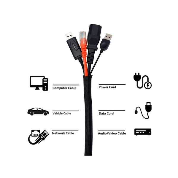 Kable Kontrol Braided Cable Sleeve, 1 in Inside Dia., 100 ft, Polyethylene Terephthalate, Black - BSSCE1.00-100