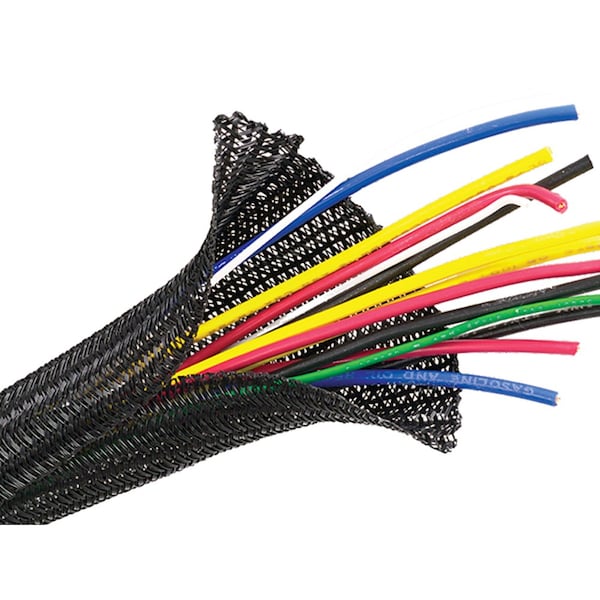 Kable Kontrol Braided Cable Sleeve, 1 in Inside Dia., 100 ft, Polyethylene Terephthalate, Black - BSSCE1.00-100