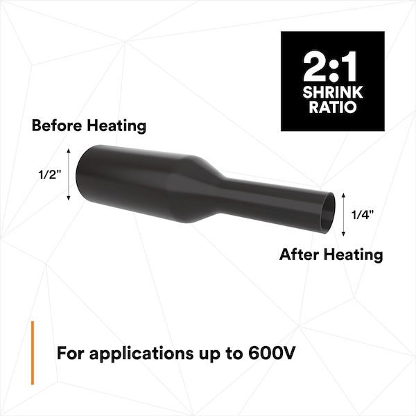 3M Heat Shrink Tube, Thin Wall, 2:1 I.D. Shrink Ratio, 0.5 in I.D. Before Shrinking, Black, 100 ft - FP301-1/2-100'-BLACK-SPOOL