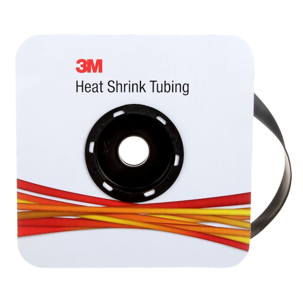 3M Heat Shrink Tube, Thin Wall, 2:1 I.D. Shrink Ratio, 0.5 in I.D. Before Shrinking, Black, 100 ft - FP301-1/2-100'-BLACK-SPOOL
