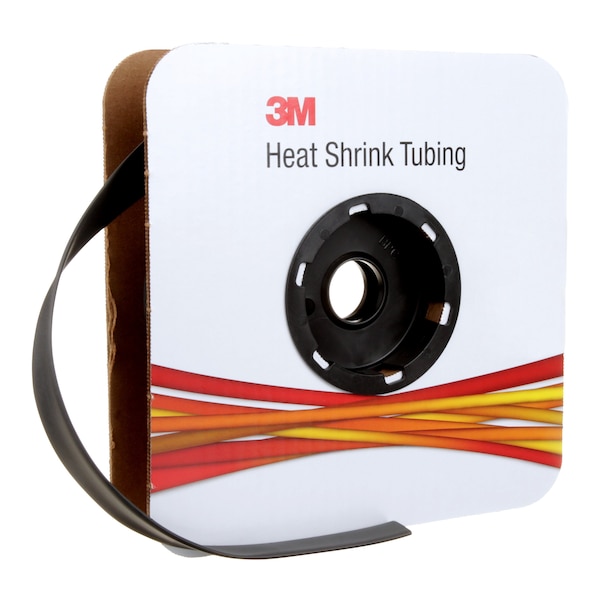 3M Heat Shrink Tube, Thin Wall, 2:1 I.D. Shrink Ratio, 0.5 in I.D. Before Shrinking, Black, 100 ft - FP301-1/2-100'-BLACK-SPOOL
