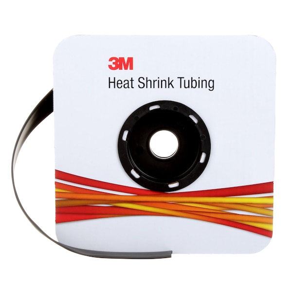 3M Heat Shrink Tube, Thin Wall, 2:1 I.D. Shrink Ratio, 0.5 in I.D. Before Shrinking, Black, 100 ft - FP301-1/2-100'-BLACK-SPOOL